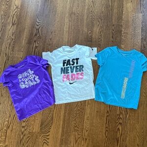 Under Armour/Nike/Tek Girls Dry Fit M Tees - Purple, White, and Blue